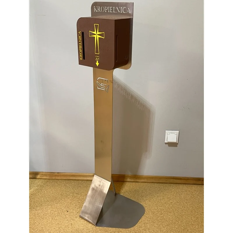 Sterimedic holy water dispenser with cross and stainless steel stand